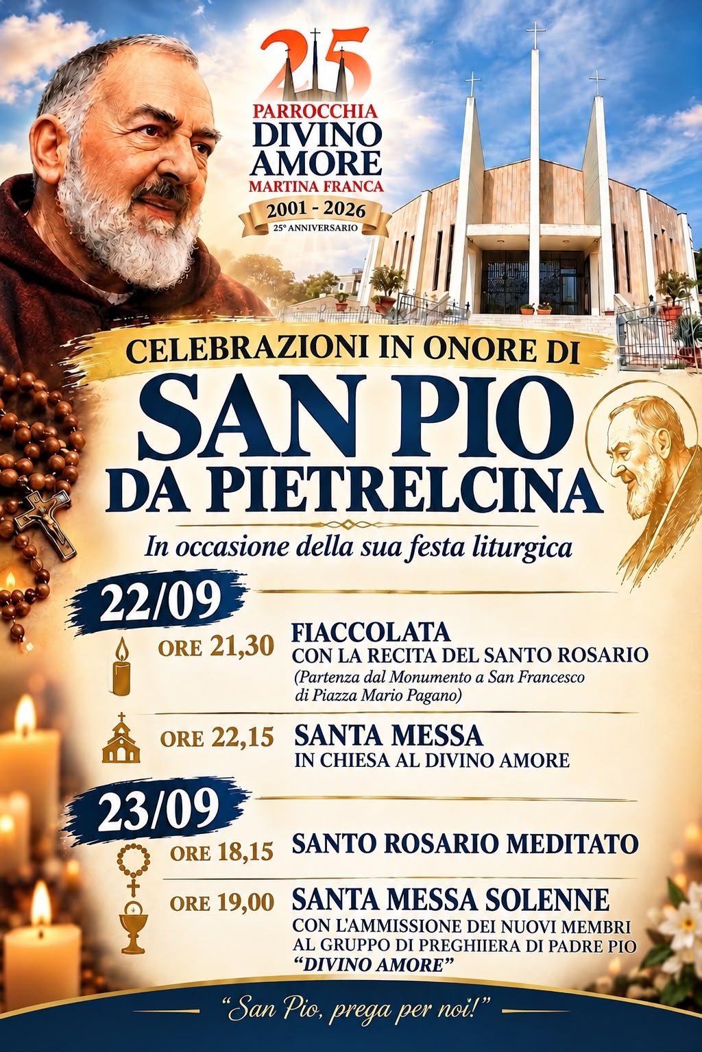 Locandina delle celebrazioni in onore di San Pio da Pietrelcina, 22 e 23 settembre